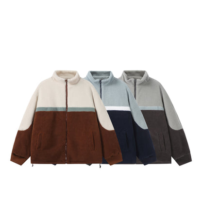 Unisex Oversized Sherpa-Fleece Jacket with Stand Collar and Front Zip EVA-US
