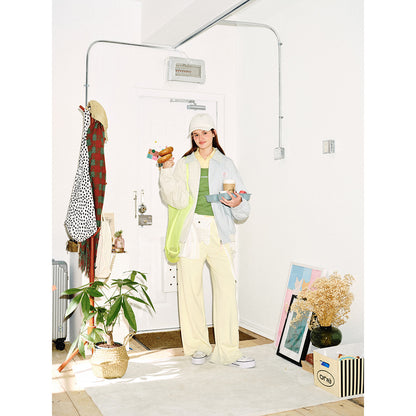 Unisex Striped Pastel Corduroy Jacket in Boxy Cut with Shirt Collar and Elastic Cuff EVA-US