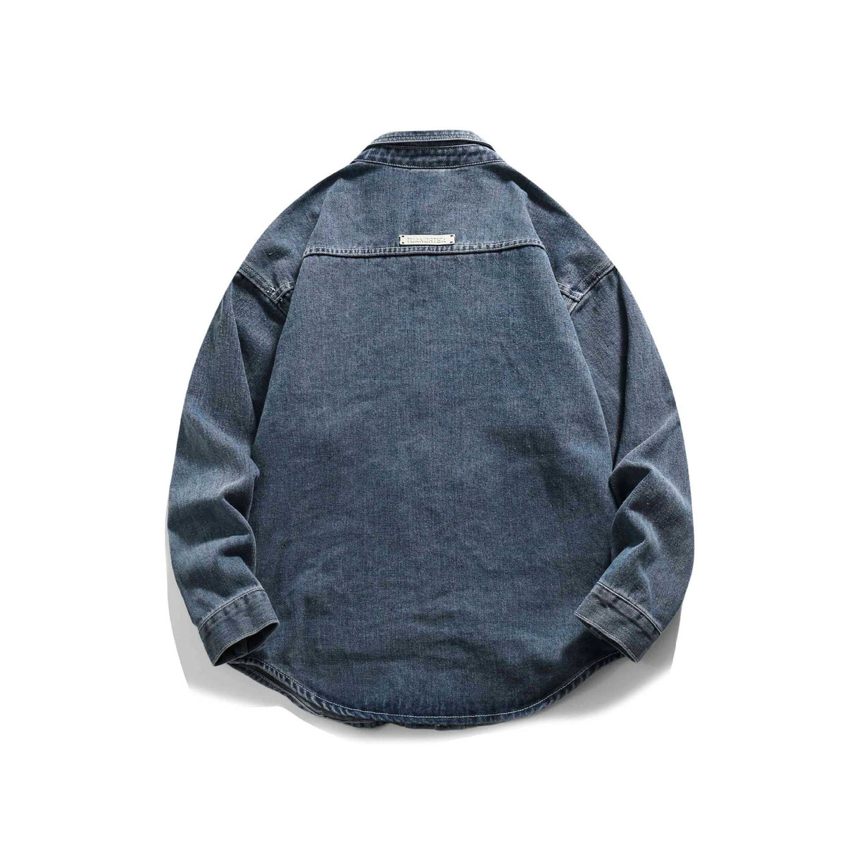Unisex Boxy Denim Jacket in Oversized Look with Snap Button Front and Utility Shoulder Yoke EVA-US