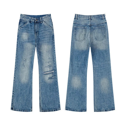 Women's Wide Distressed Denim Jeans in Palazzo Cut EVA-US