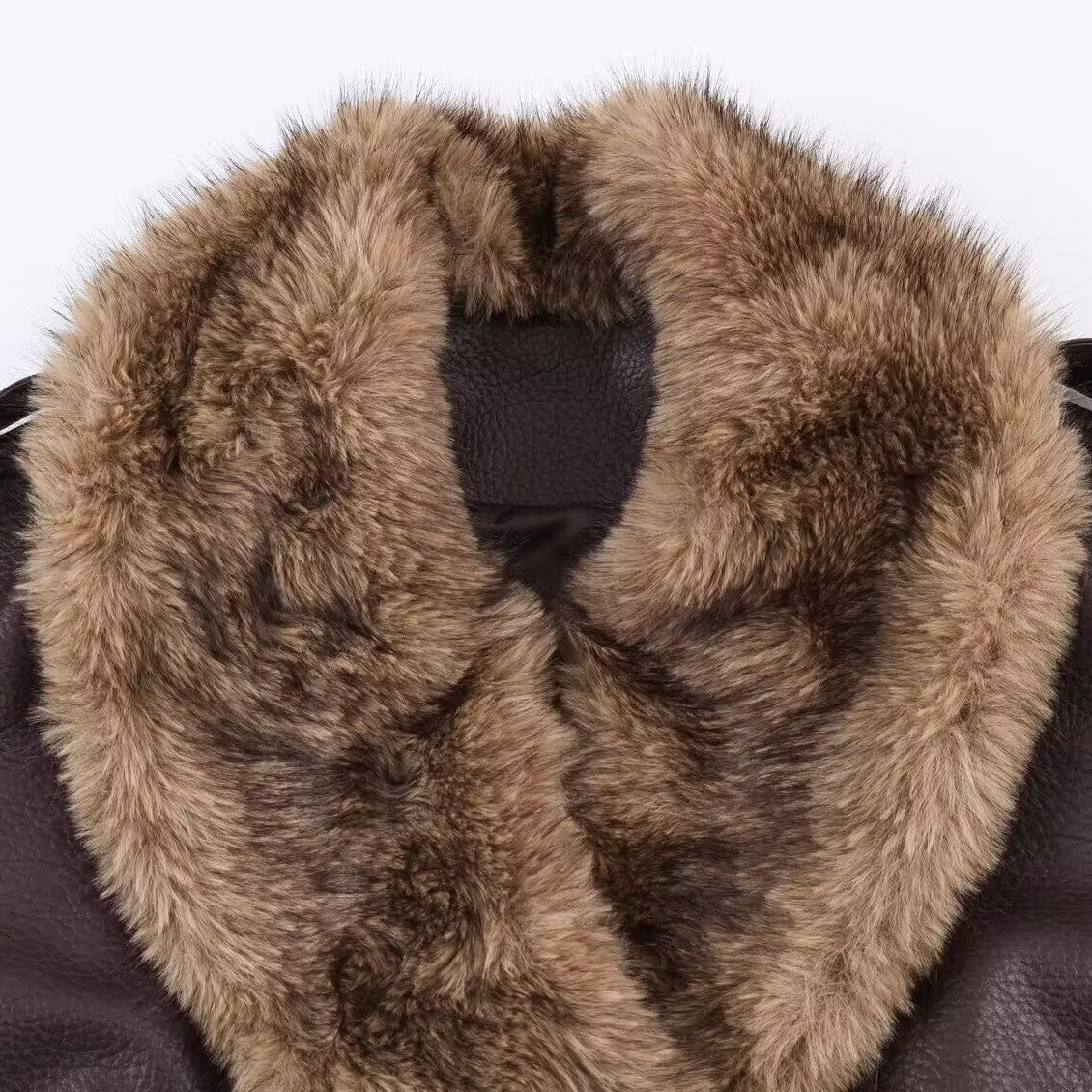 Women's Faux Leather Bomber Jacket with Large Faux Fur Collar EVA-US