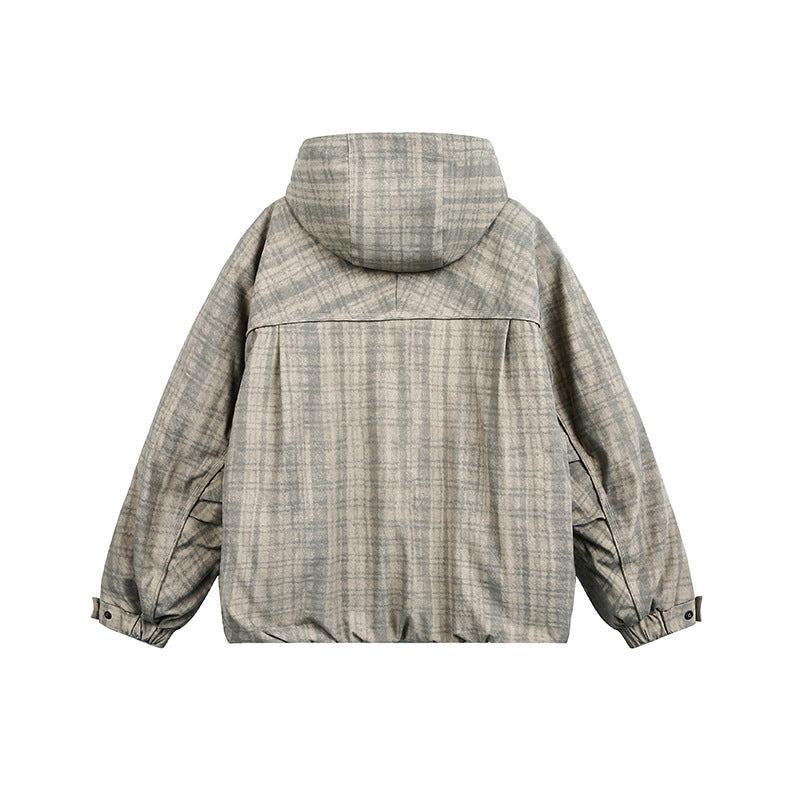 Unisex Oversize Utility Hoodie with checkered pattern and drawstring EVA-US