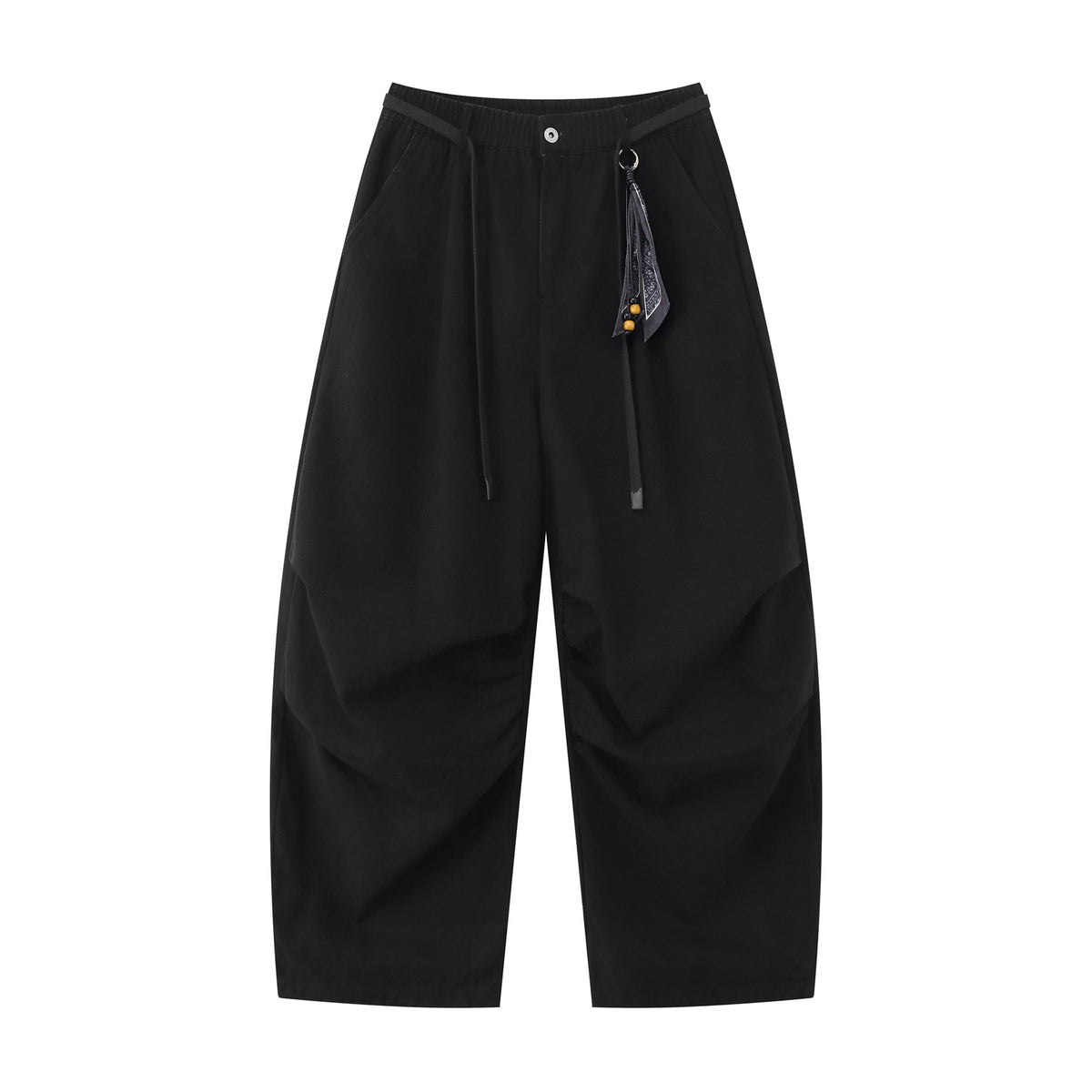 Ladies wide culotte pants with elastic waistband, pleats and decorative scarf pendant EVA-US