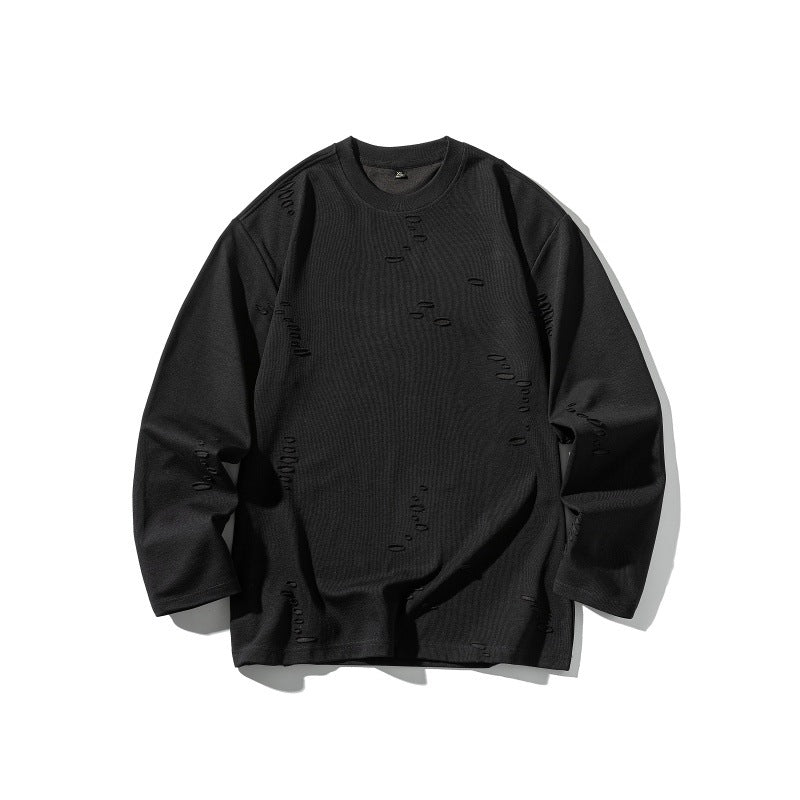 Unisex Oversized Sweatshirt made of heavy cotton blend with distressed effect and fine waffle texture EVA-US