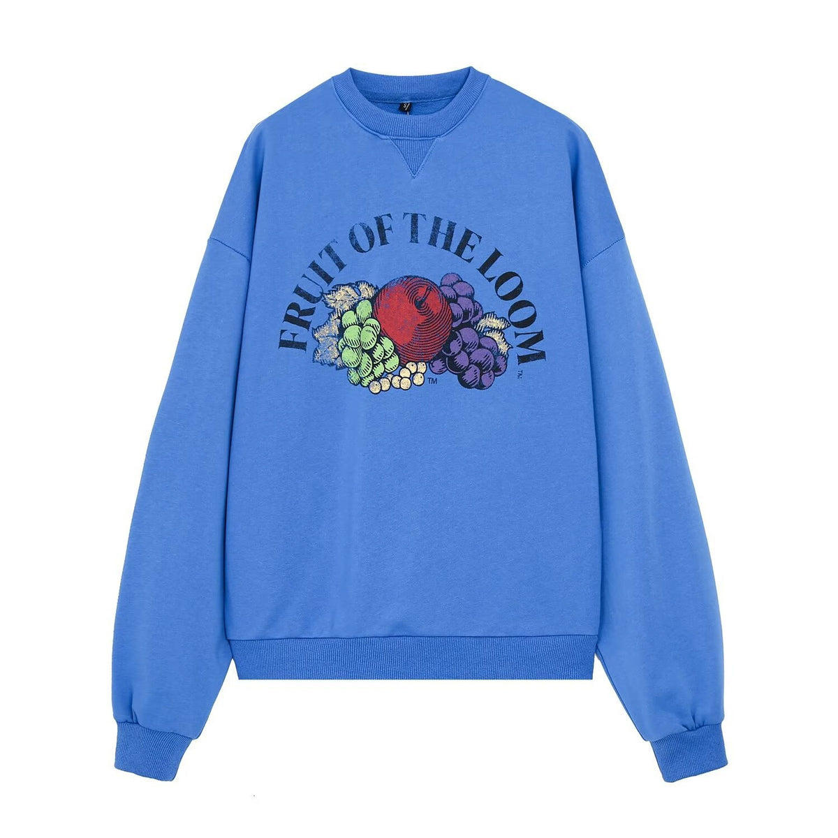 Women's Oversized Sweatshirt with Round Neck, vintage Fruit Print and softly brushed Cotton Fleece EVA-US