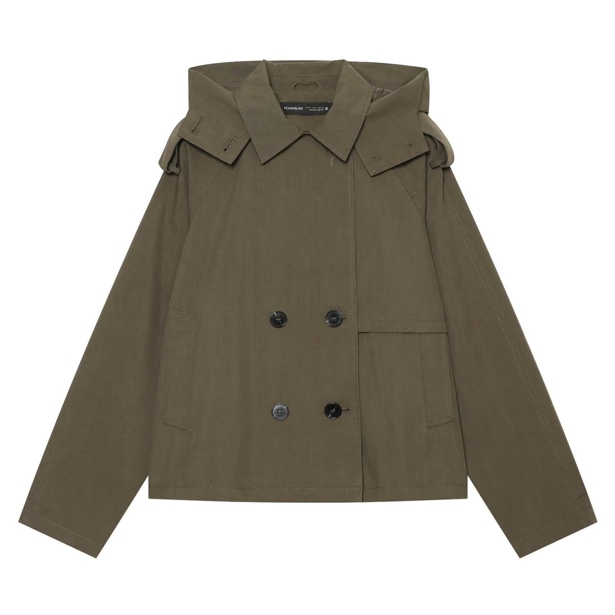 Women's Short-Cut Double-Breasted Trench Cape Coat with Detachable Collar EVA-US