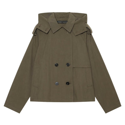 Women's Short-Cut Double-Breasted Trench Cape Coat with Detachable Collar EVA-US