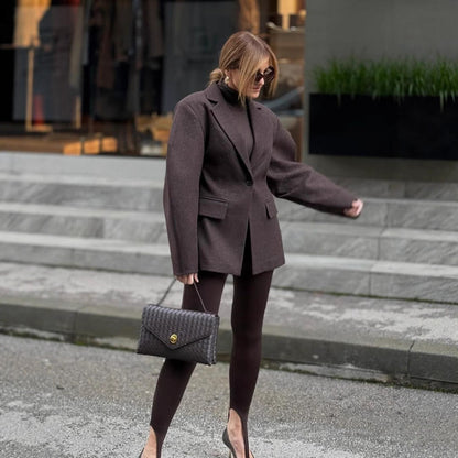 Ladies Oversize Structured Blazer with Emphasized Shoulder and Voluminous Sleeves EVA-US