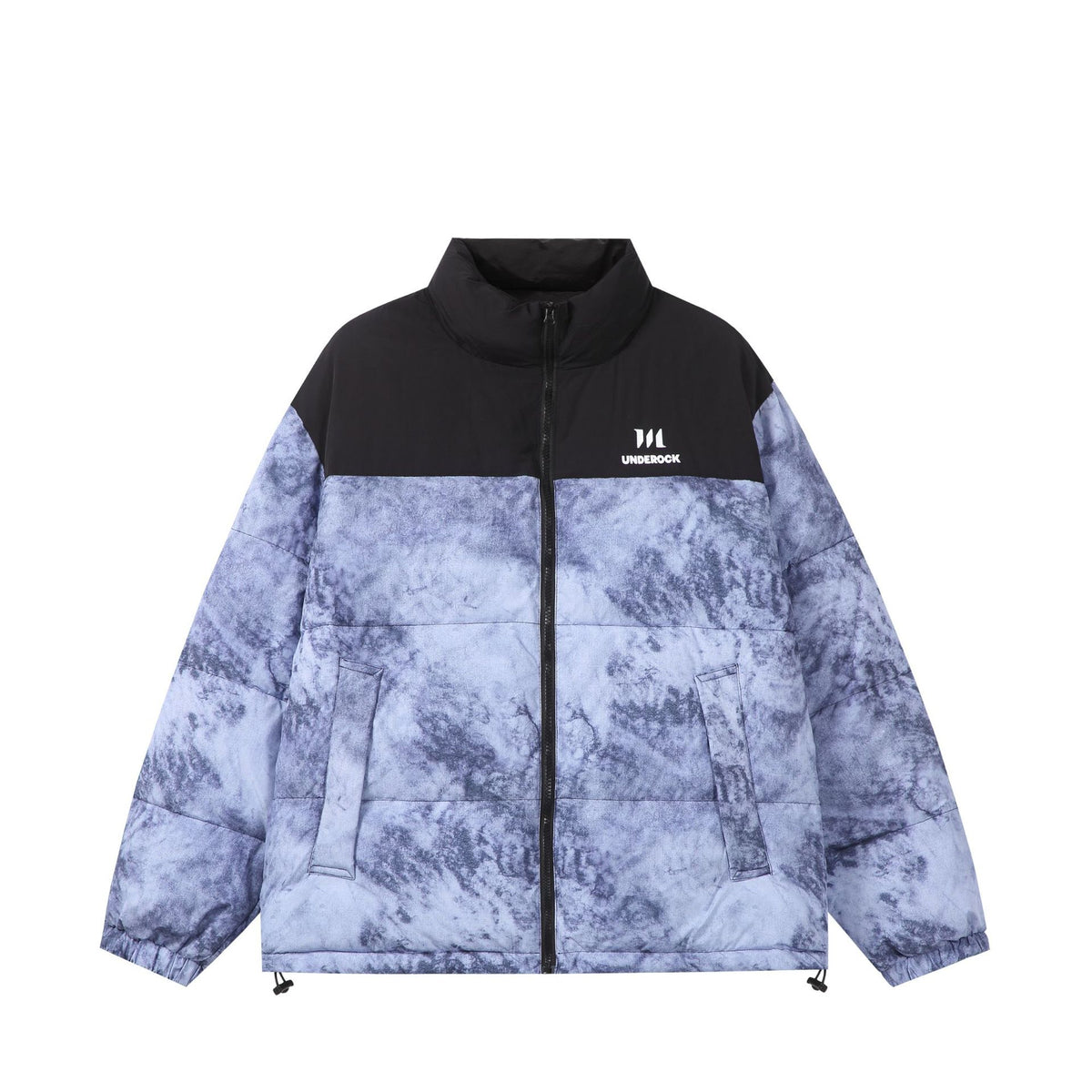 Unisex Padded Boxy Insulated Jacket with Marble Effect and High Stand-Up Collar EVA-US