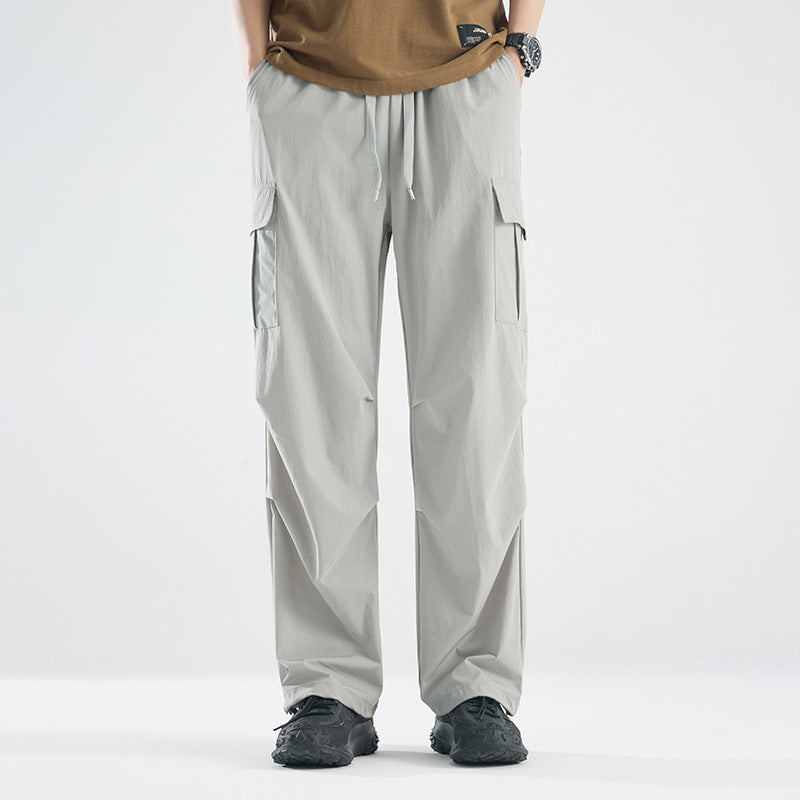 Men's Wide Tech Cargo Pants with Utility Pockets and Adjustable Waist EVA-US