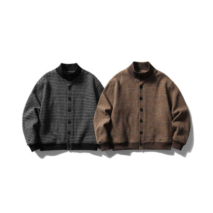 Men's Striped Blouson in Boxy Cut with Ribbed Collar and Button Front EVA-US
