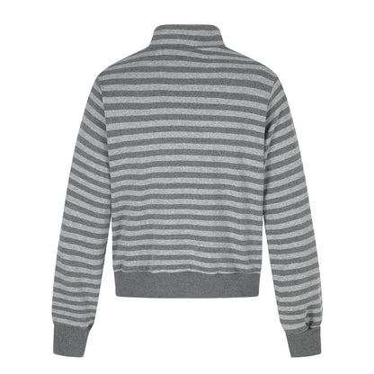 Men's Hoodless Striped Zip Blouson Jacket with Funnel Collar and Vintage Print EVA-US
