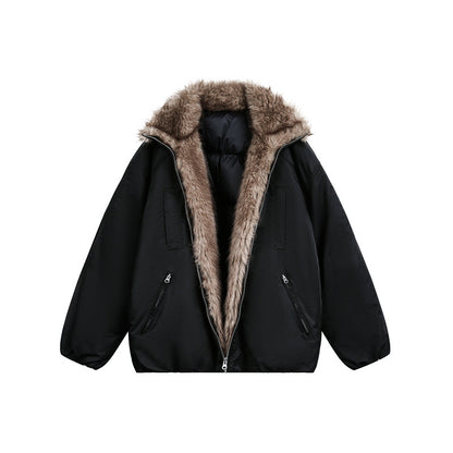 Men's down jacket with cozy faux fur lining and hood EVA-US