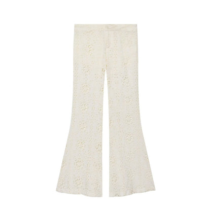 Women's Wide Broderie-Anglaise Flared Trousers with High Waist and Flared Leg EVA-US