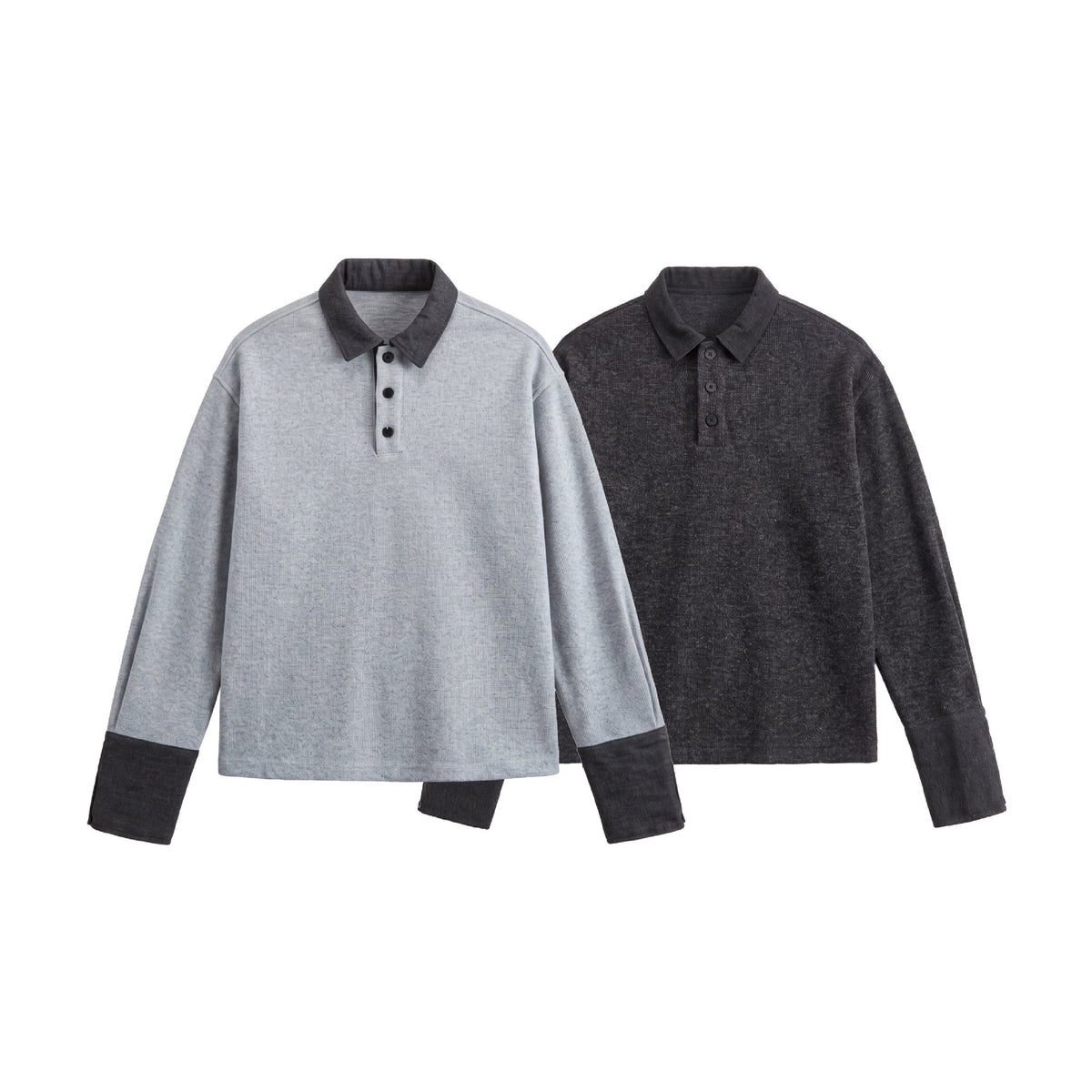 Unisex Boxy Polo Sweatshirt with Contrast Collar and Extended Cuff Sleeves EVA-US
