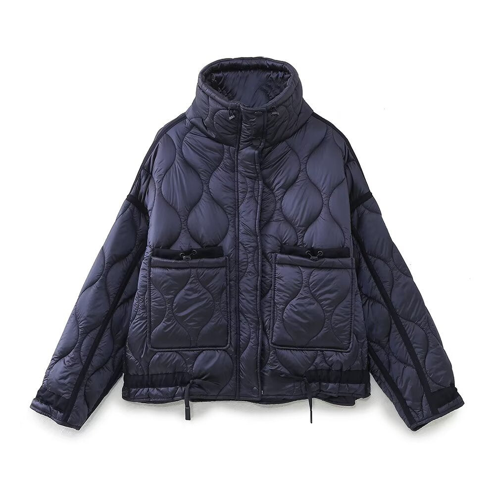 Women's quilted jacket with standing collar oversized short jacket with drawstring EVA-US