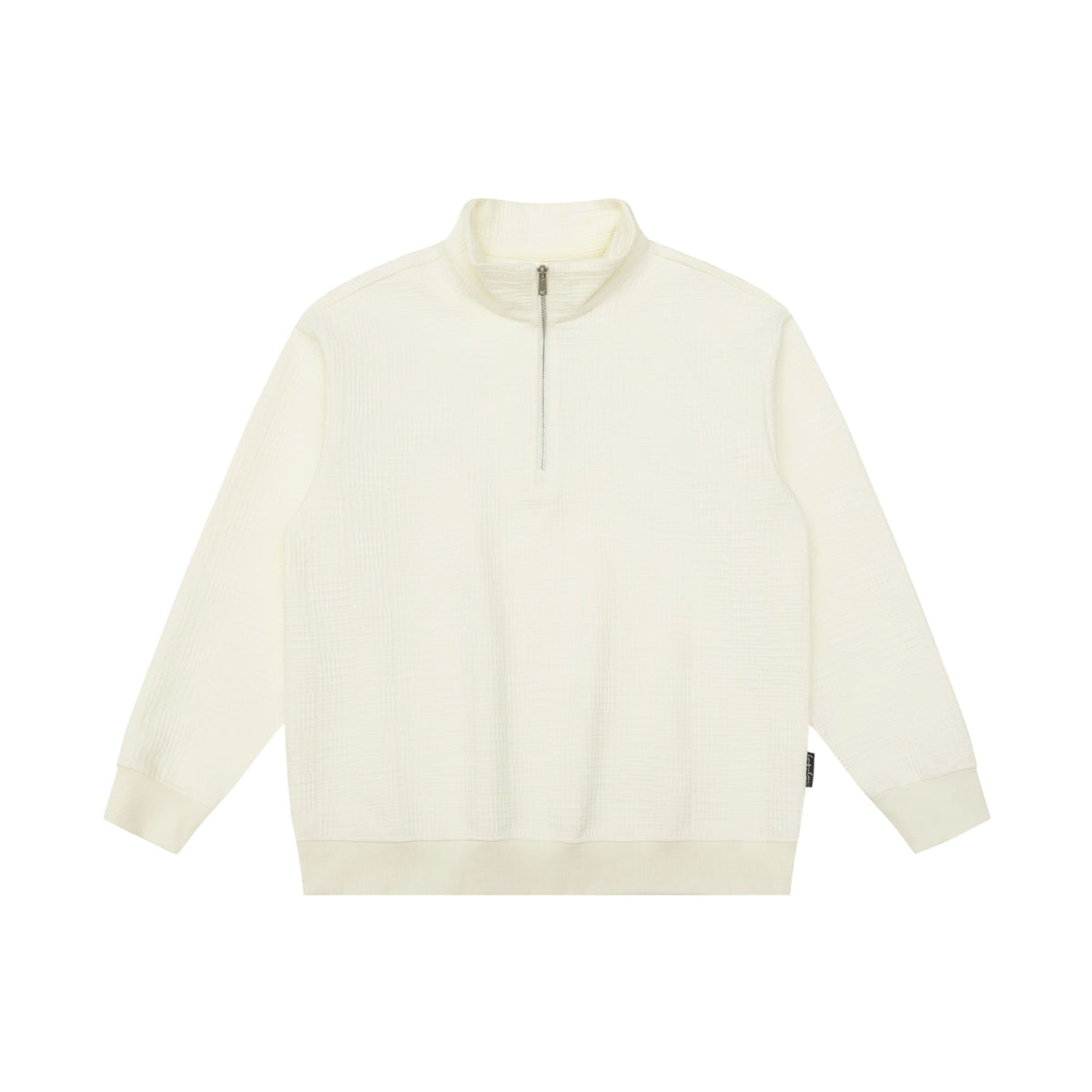 Unisex Structured Waffle Knit Half Zip Pullover with Stand Collar and Ribbed Cuffs EVA-US