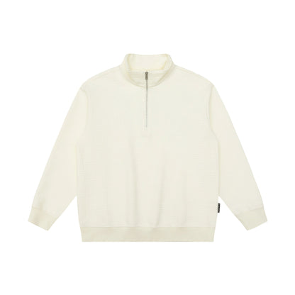 Unisex Structured Waffle Knit Half Zip Pullover with Stand Collar and Ribbed Cuffs EVA-US