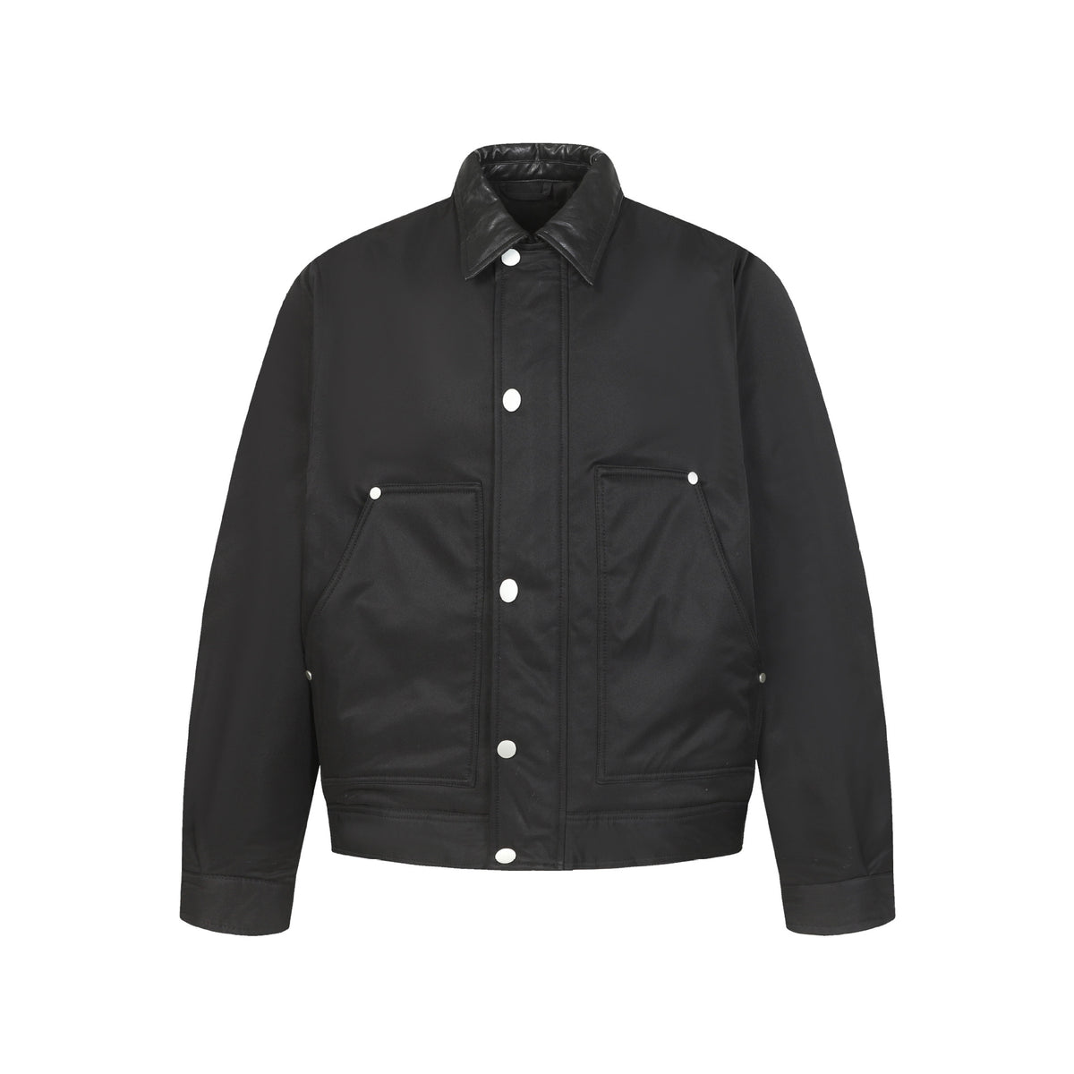 Unisex Short Boxy Quilted Blouson Jacket with Contrasting Leather-Look Collar EVA-US