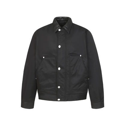 Unisex Short Boxy Quilted Blouson Jacket with Contrasting Leather-Look Collar EVA-US