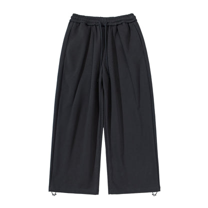 Unisex Wide Cropped Jogging Pants with Drawstring Waist, Side Pockets and Adjustable Hem