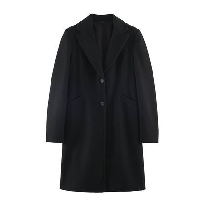 Women's Tailored Wool Look Coat with Notched Lapels and Welt Pockets EVA-US