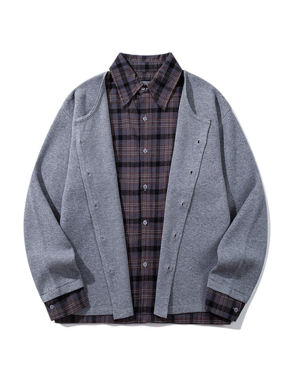 Men's Checked Flannel Shirt Layer with Open Knit Cardigan EVA-US