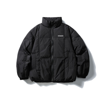 Men's Boxy Quilted Jacket with High Stand-Up Collar, Checked Quilting, and Elastic Hem