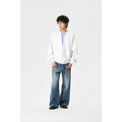 Unisex Oversize Sweatshirt with deep V-neck and integrated shirt collar insert EVA-US