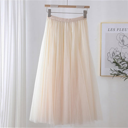 Women Tulle Skirt Layered Floor-Length A-Line Elastic Waistband