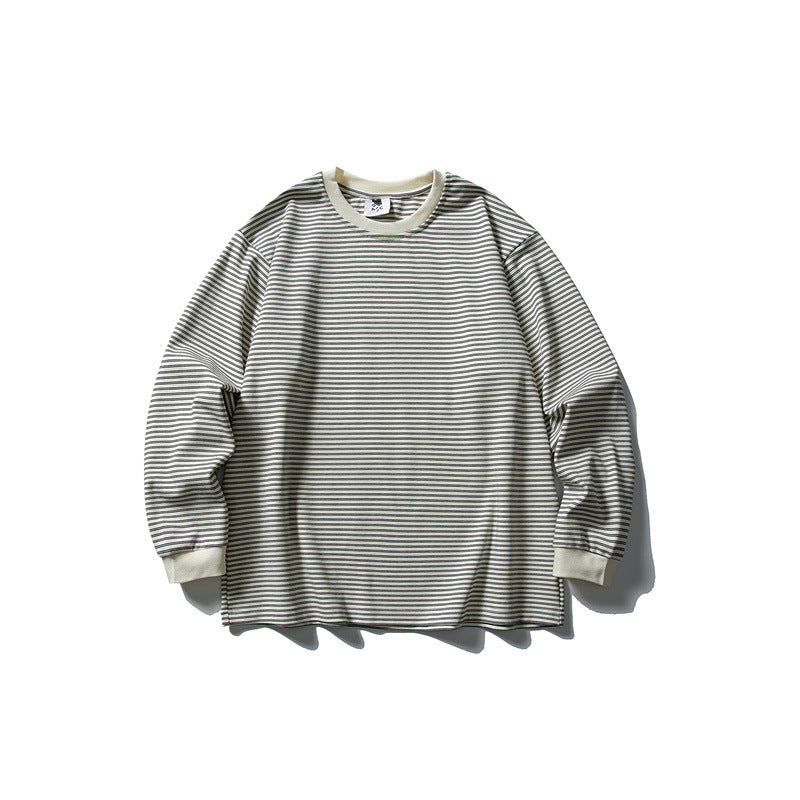 Unisex Oversize Longsleeve in Navy Look with fine striped texture and ribbed collar EVA-US