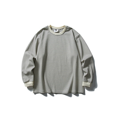Unisex Oversize Longsleeve in Navy Look with fine striped texture and ribbed collar EVA-US