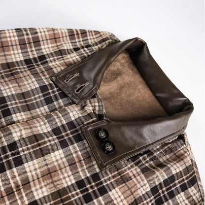 Men's short-cut field blouson in vintage workwear style with faux leather stand-up collar and checked inner lining EVA-US