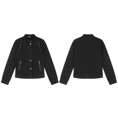 Women's Short Utility Jacket with Stand-Up Collar, Adjustable Shoulder Straps and Snap Closure EVA-US
