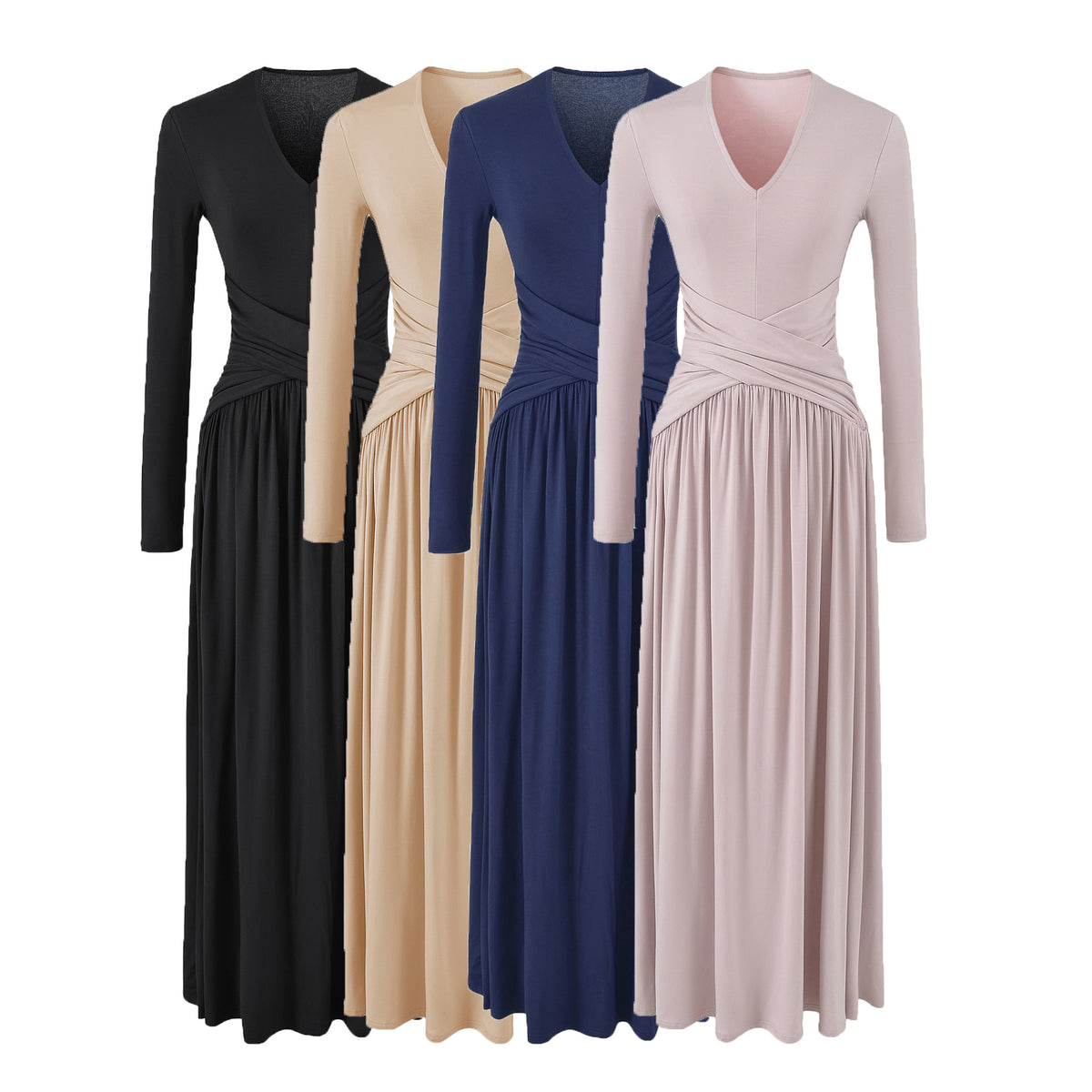 Women's V-Neck Maxi Wrap Dress Made of Jersey with Gathered Waist Section EVA-US