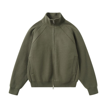 Unisex Knit Zip Jacket with Stand-Up Collar and Ribbed Sleeves EVA-US