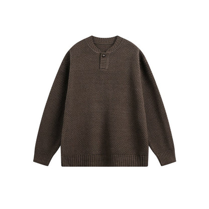 Unisex Structured Knit Sweater with Henley Button Placket EVA-US