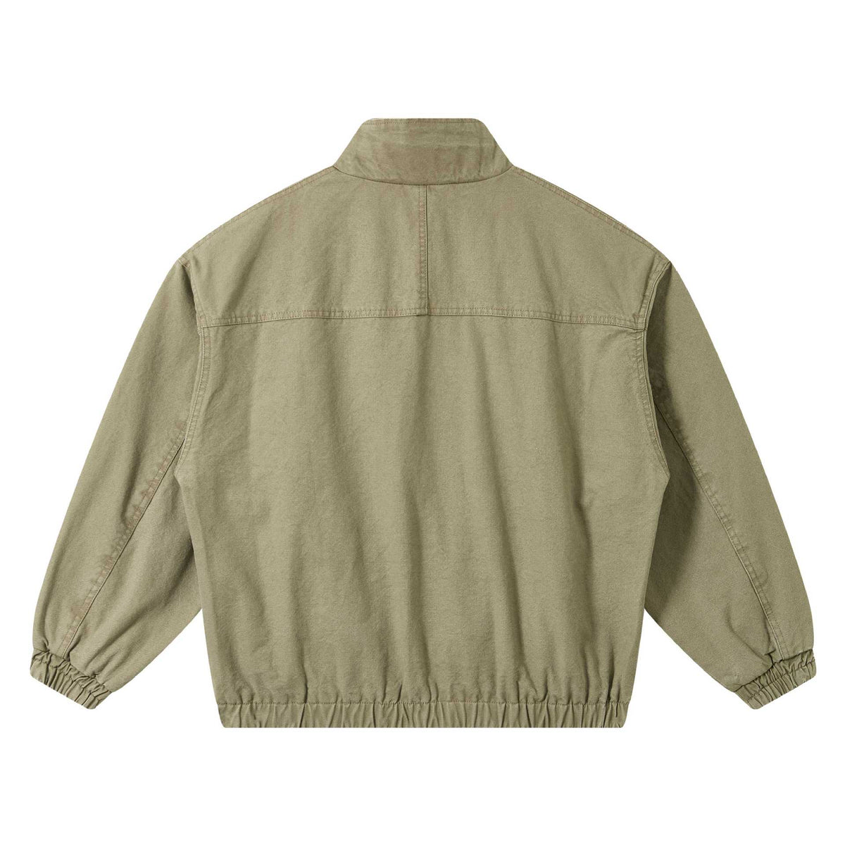 Unisex Short Canvas Field Jacket in Utility Look with High Stand Collar and Elastic Hem EVA-US