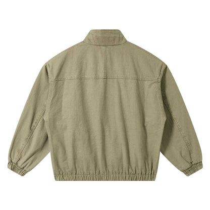Unisex Short Canvas Field Jacket in Utility Look with High Stand Collar and Elastic Hem EVA-US