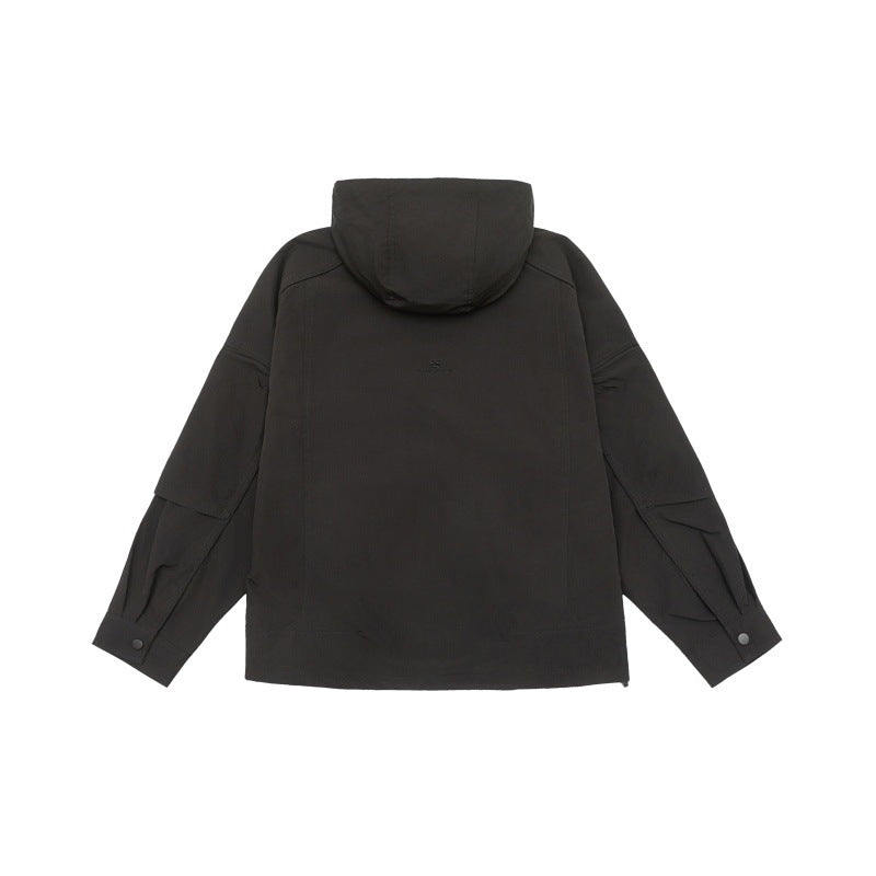 Unisex technical hooded field jacket in boxy cut with concealed front and multifunctional pockets EVA-US