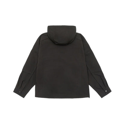 Unisex technical hooded field jacket in boxy cut with concealed front and multifunctional pockets EVA-US