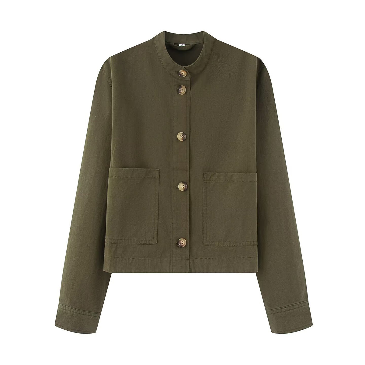 Women's short jacket with stand-up collar, boxy-cropped silhouette and patch pockets EVA-US