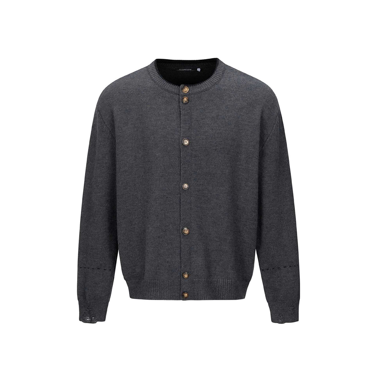 Unisex Simple Cardigan with Round Neck, Wooden Button Placket and Ribbed Hem EVA-US