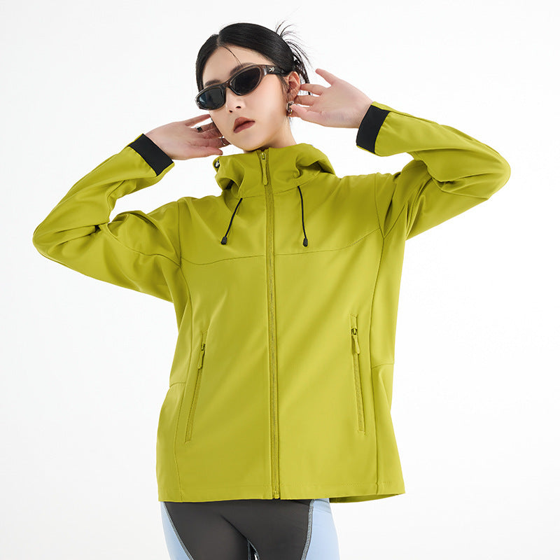Women's Breathable Softshell Rain Jacket with Hood, Windproof and Minimalist Tech Look EVA-US