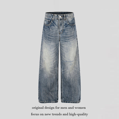 Women's Wide High-Waist Denim Palazzo Jeans with Used Effect and Wide Leg EVA-US