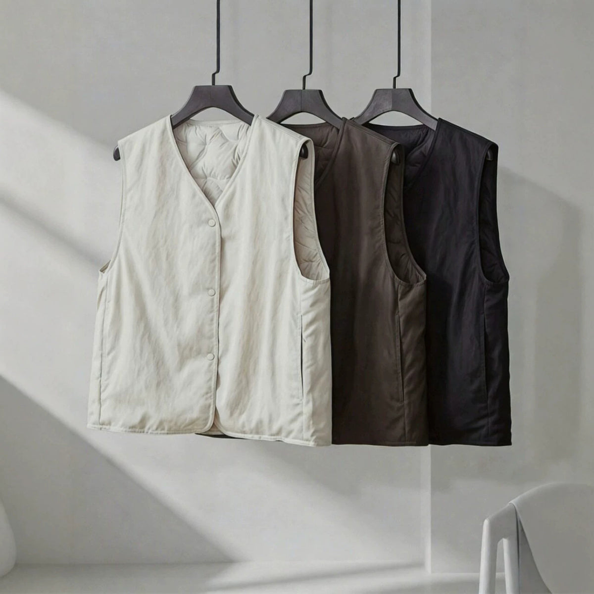 Women’s lightly padded quilted vest with V-neck and press studs EVA-US