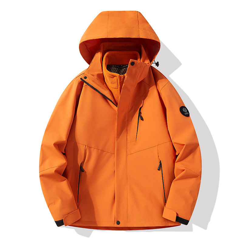 Men's three-layer breathable softshell trekking jacket with integrated fleece collar and adjustable hood EVA-US