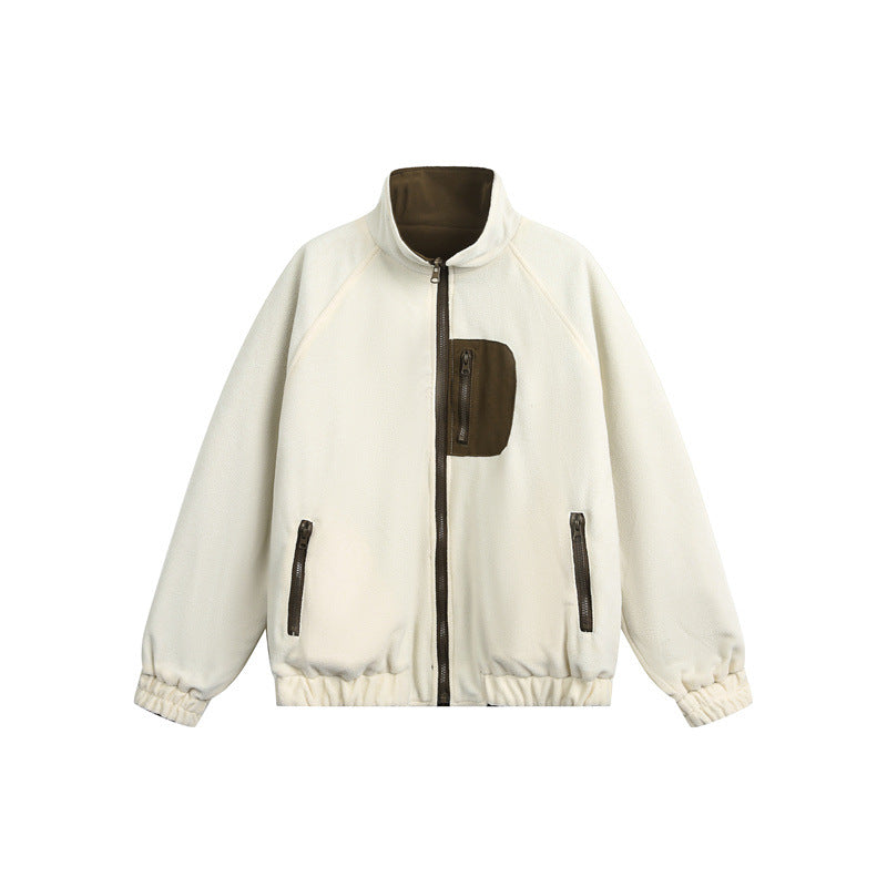 Unisex Lightweight Fleece Outdoor Jacket with Zipper Chest Pocket and Elastic Hem EVA-US