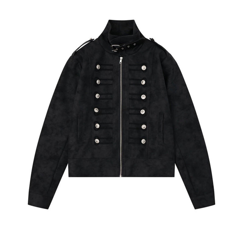 Women Military Inspired Short Jacket with Zipper, Decorative Button Plackets and Epaulettes EVA-US