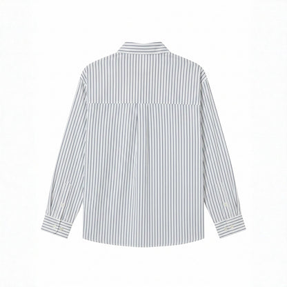 Women's oversized shirt blouse made of cotton blend with pinstripes, chest pocket, and doodle print EVA-US